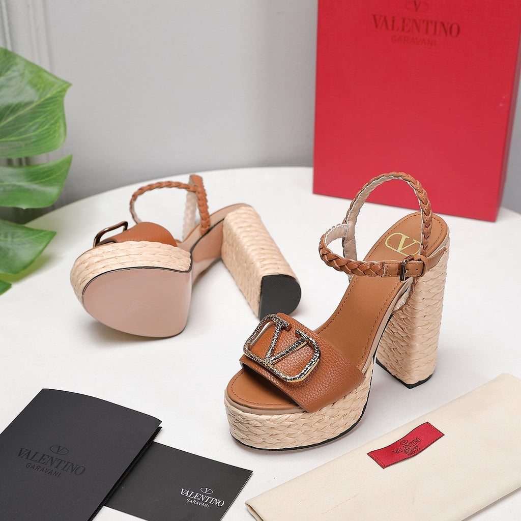 VLTN ESPADRILLE WEDGE SANDALS 25S 130 MM IN BROWN LAMBSKIN WITH GOLD HARDWARE