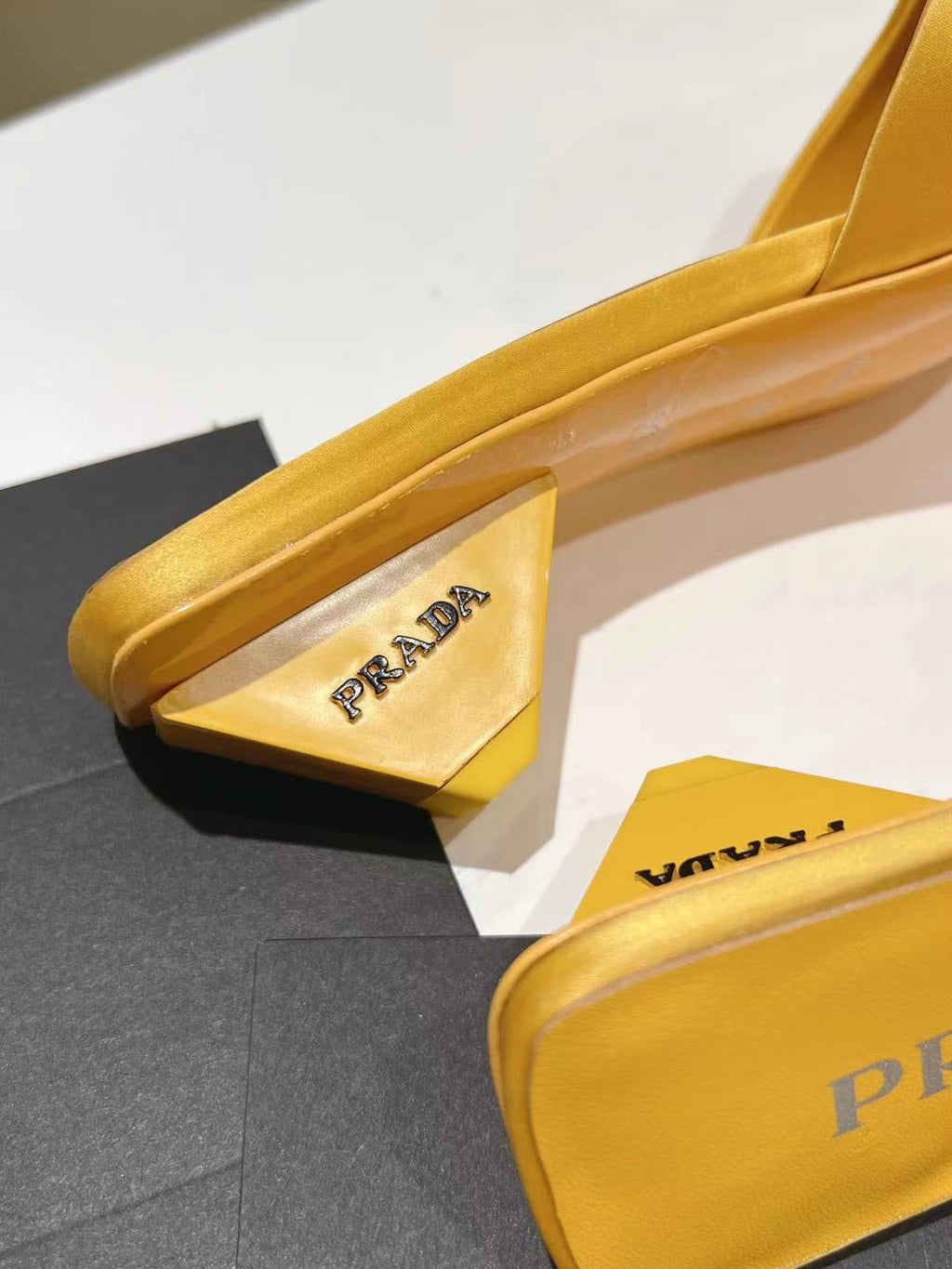 PRADA POINTED-TOE MULES YELLOW SATIN