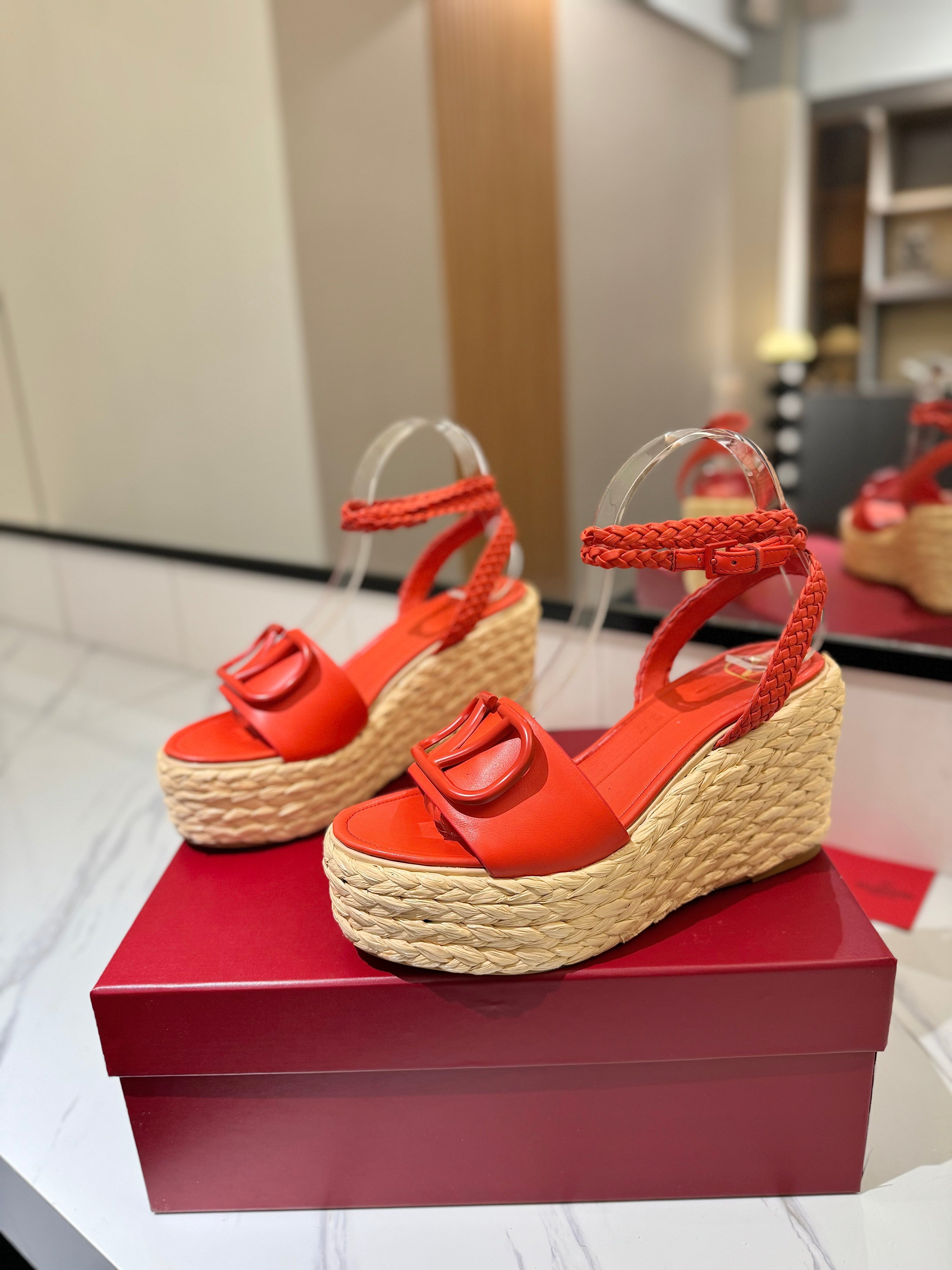 VLTN ESPADRILLE WEDGE SANDALS 25S 90 MM IN ORANGE LAMBSKIN STYLE 8