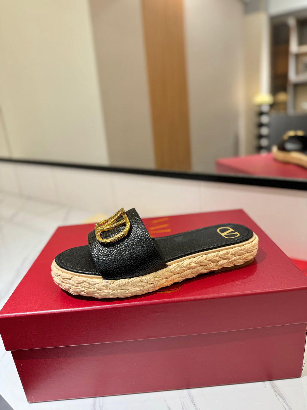 VLTN ESPADRILLE SLIDES 25S IN BLACK LAMBSKIN STYLE 5