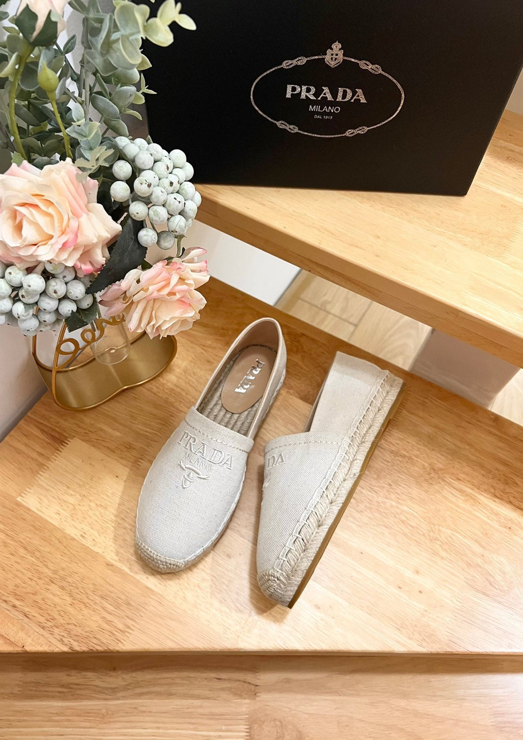 PRADA pra espadrilles beige canvas