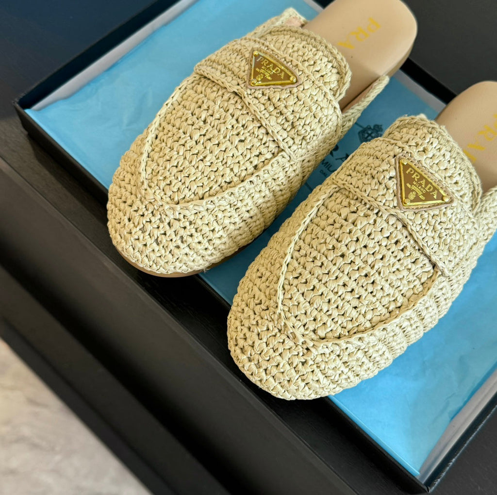 PRADA CROCHET SPECIAL MULES BEIGE LAMBSKIN