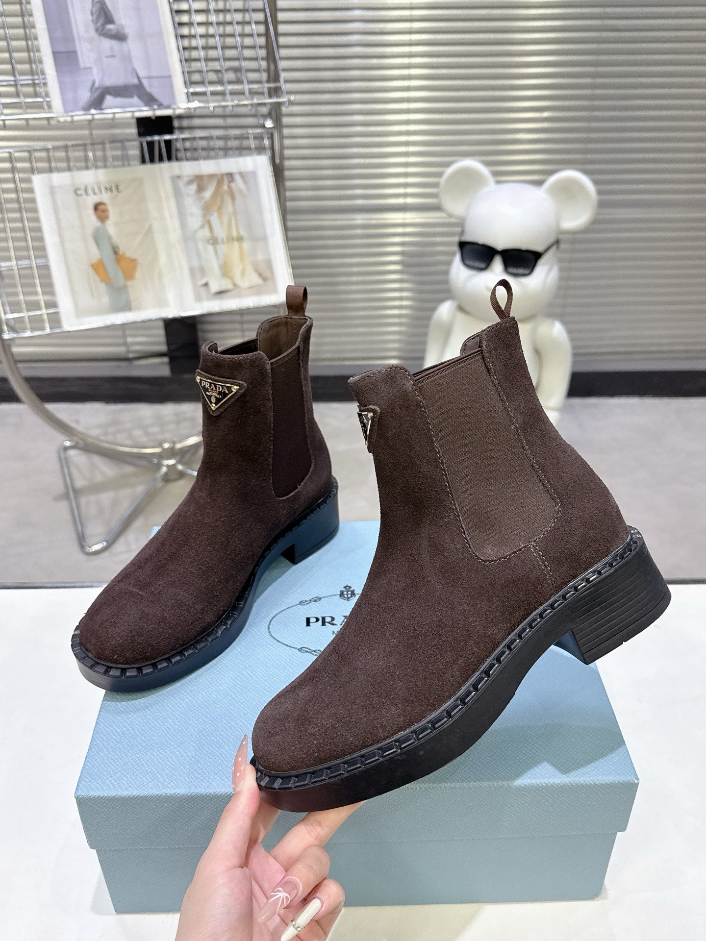 PRADA 25S RETRO PLATFORM MARTIN BOOTS IN RK BROWN SUEDE