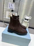 PRADA 25S RETRO PLATFORM MARTIN BOOTS IN RK BROWN SUEDE
