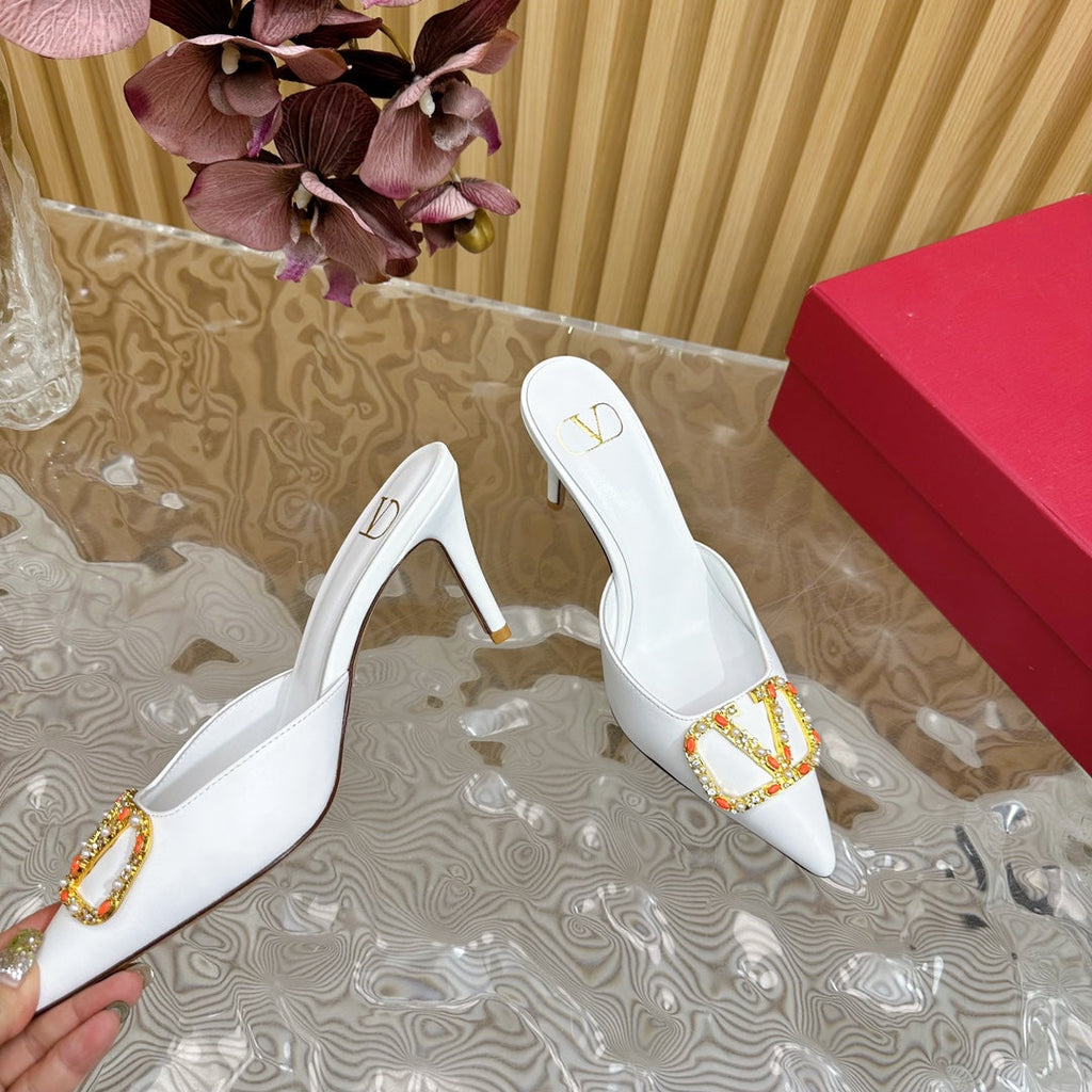 HIGH PUMP MULE 80MM WHITE CALFSKIN