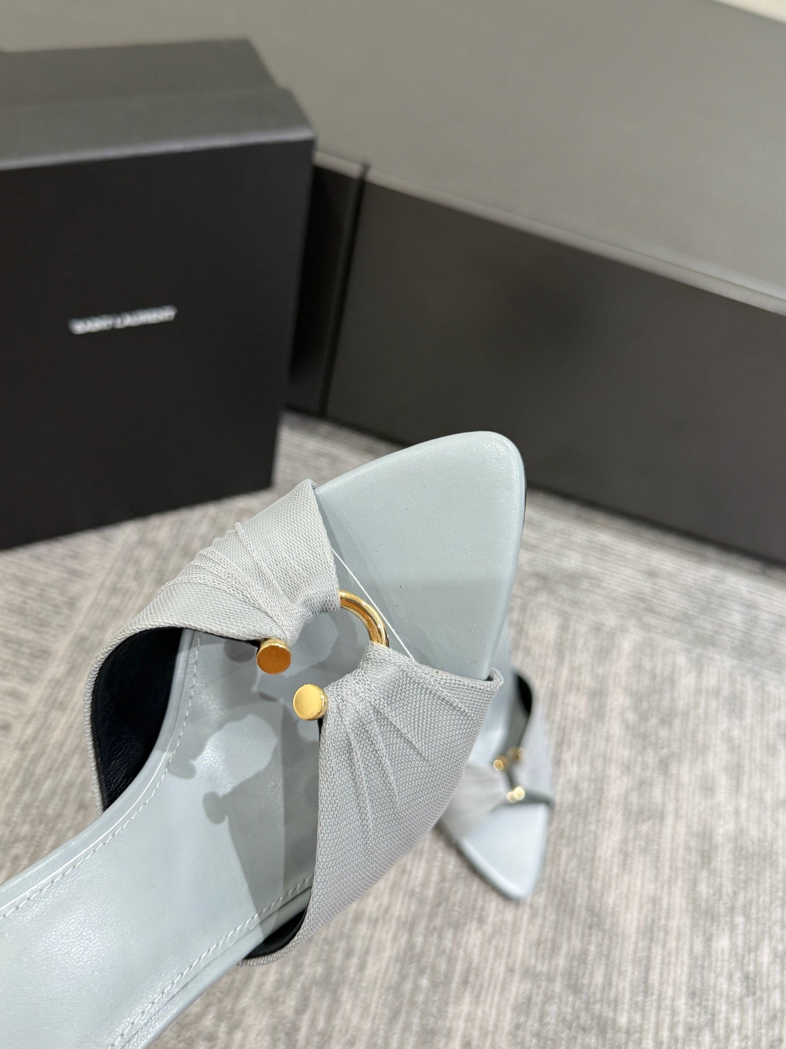 YSL HIGH HEEL 25S 100 MM IN LIGHT SLATE BLUE LAMBSKIN
