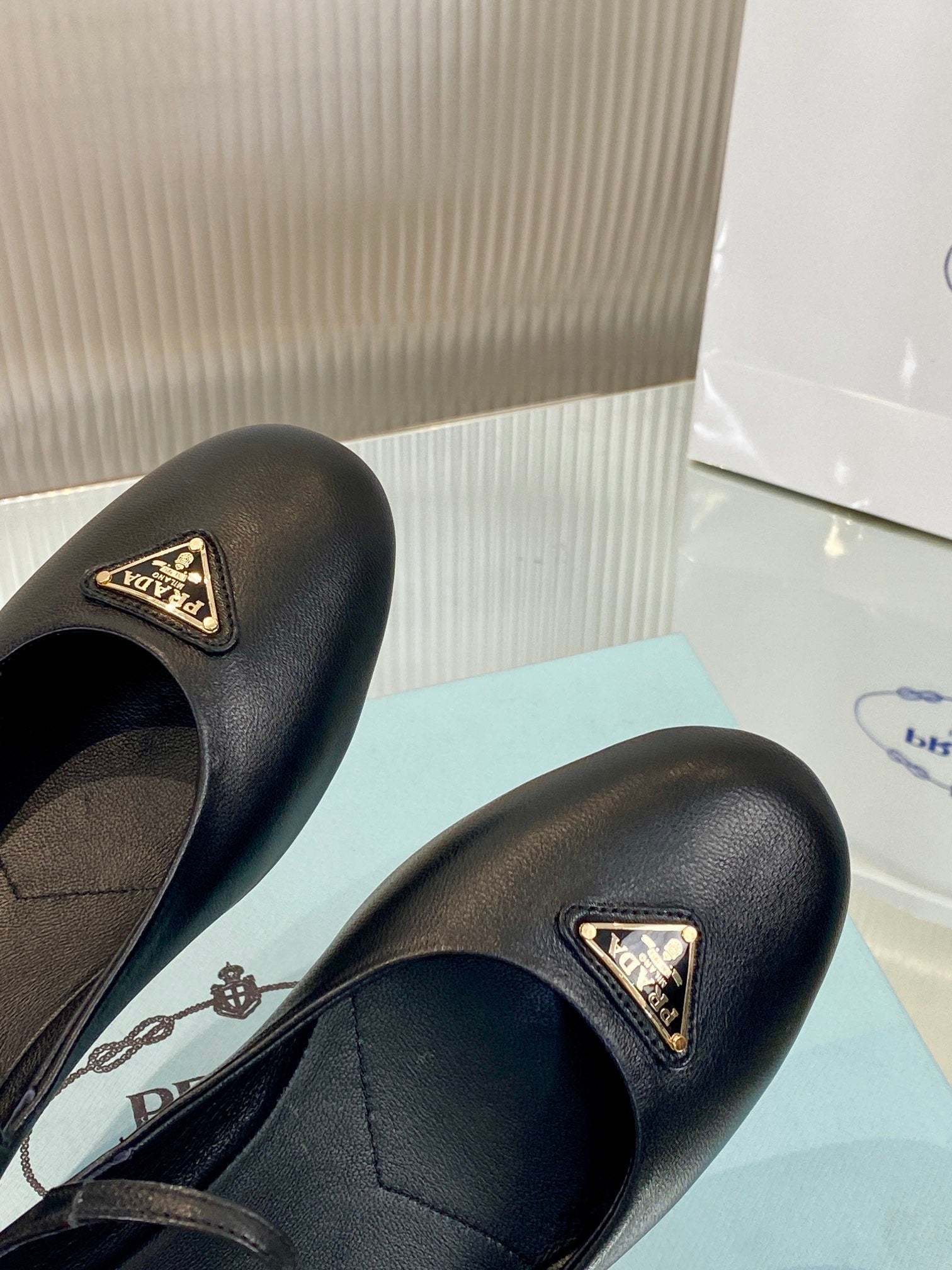PRADA NAPPA MARY JANE FLAT BLACK LAMBSKIN