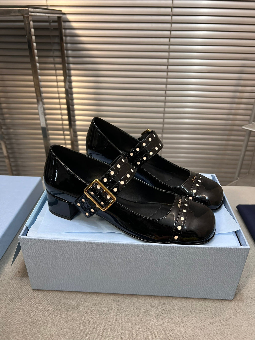 PRADA MARY JANE PUMPS IN BLACK GLOSSY CALFSKIN