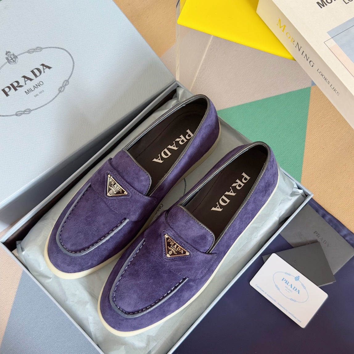 PRADA Pra Purple Suede Leather Loafers 25mm Rubber Sole