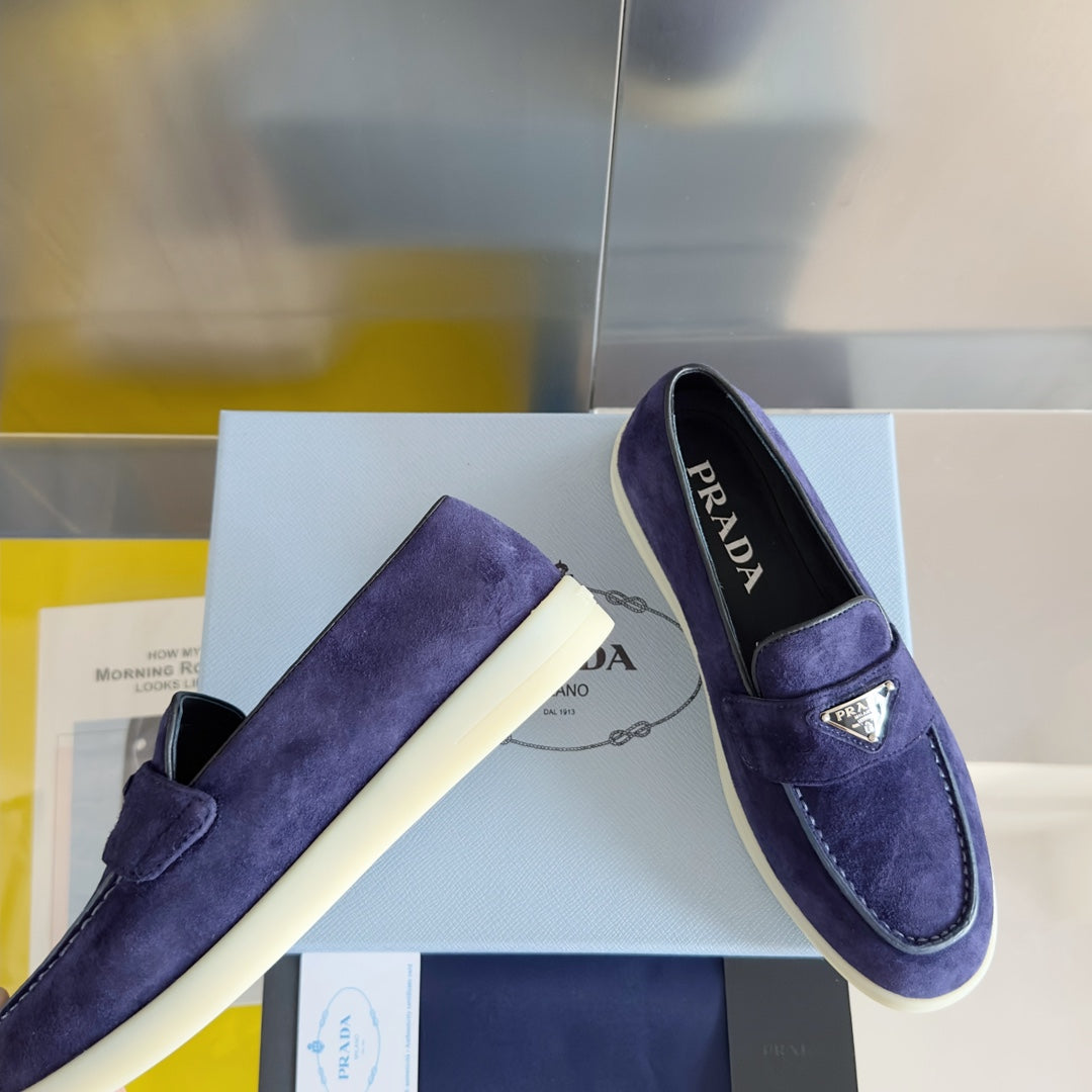 PRADA Pra Purple Suede Leather Loafers 25mm Rubber Sole
