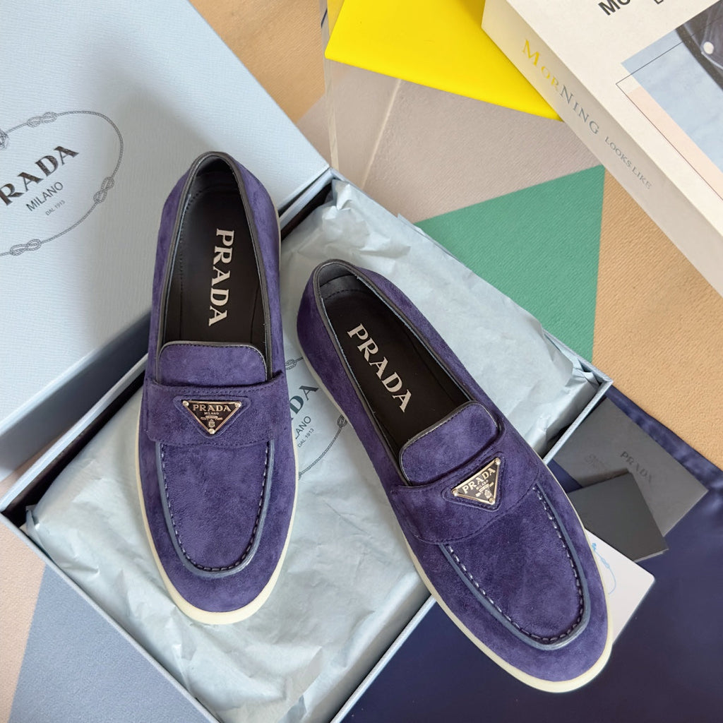 PRADA Pra Purple Suede Leather Loafers 25mm Rubber Sole