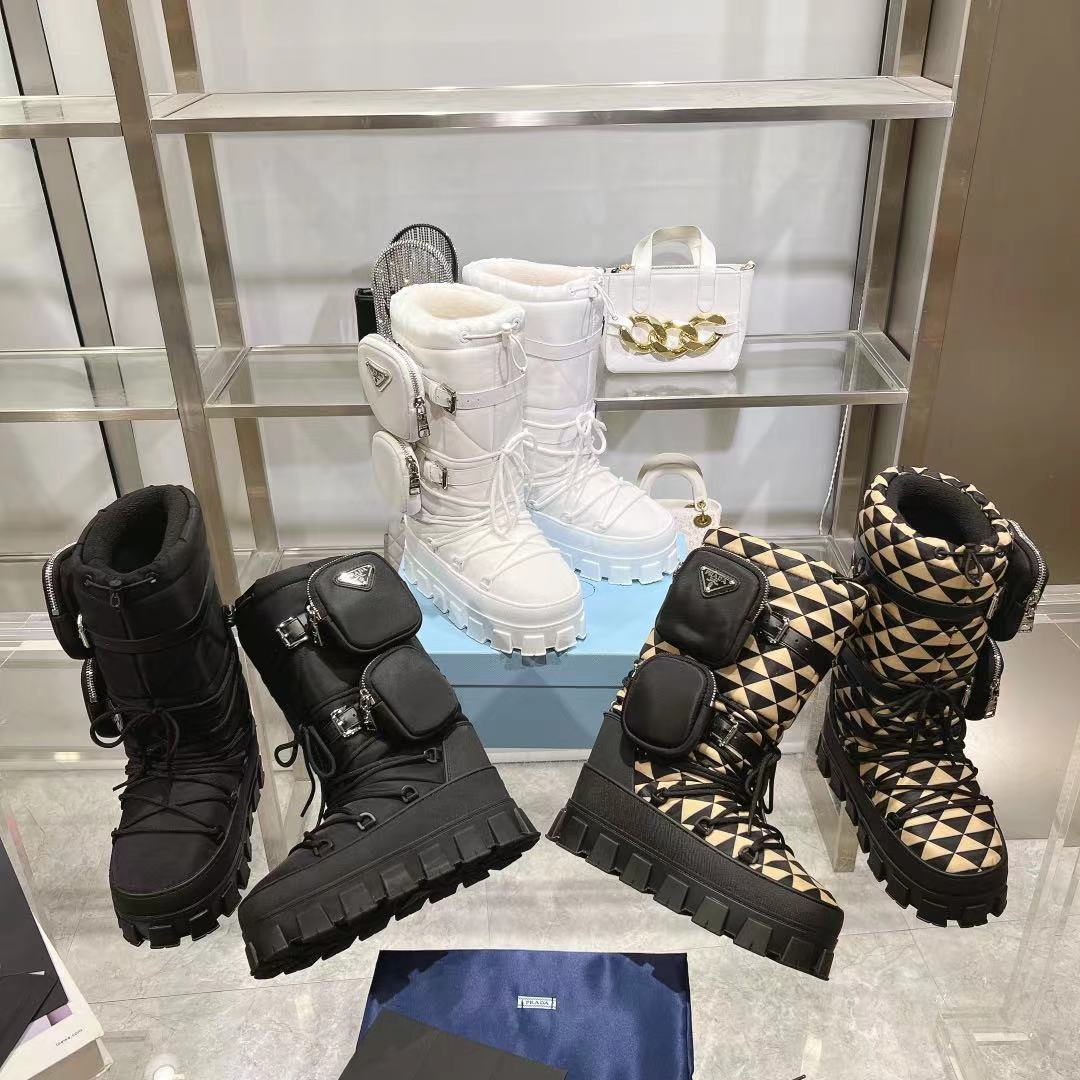 PRADA RE-NYLON SKI BOOTS BLACK ATTACHED POUCH