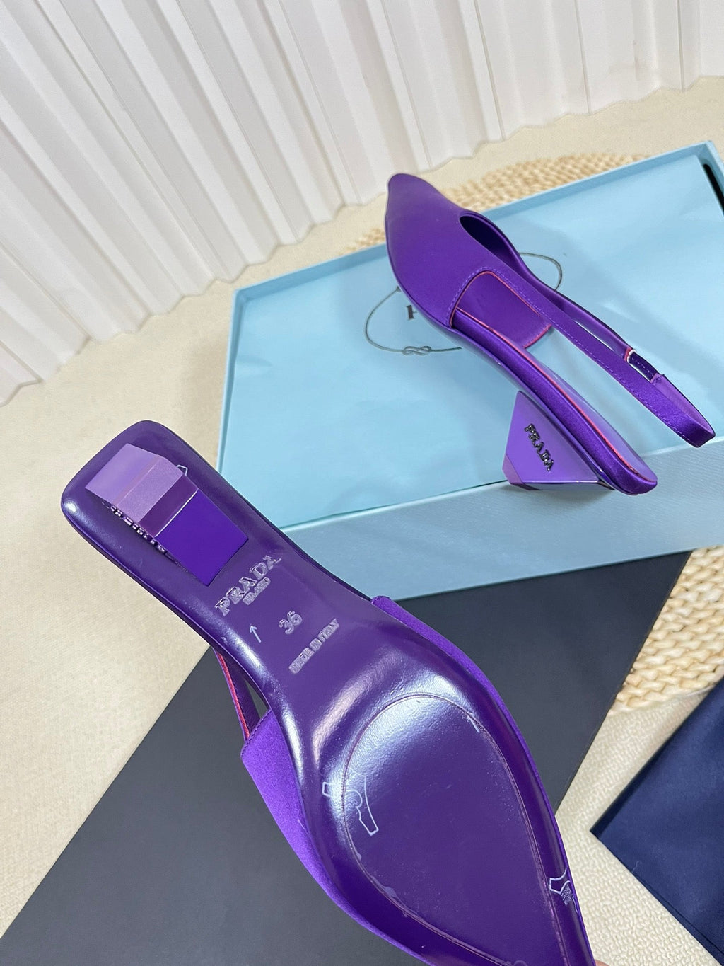 PRADA POINTED TOE SLINGBACK PUMPS VIOLET SATIN