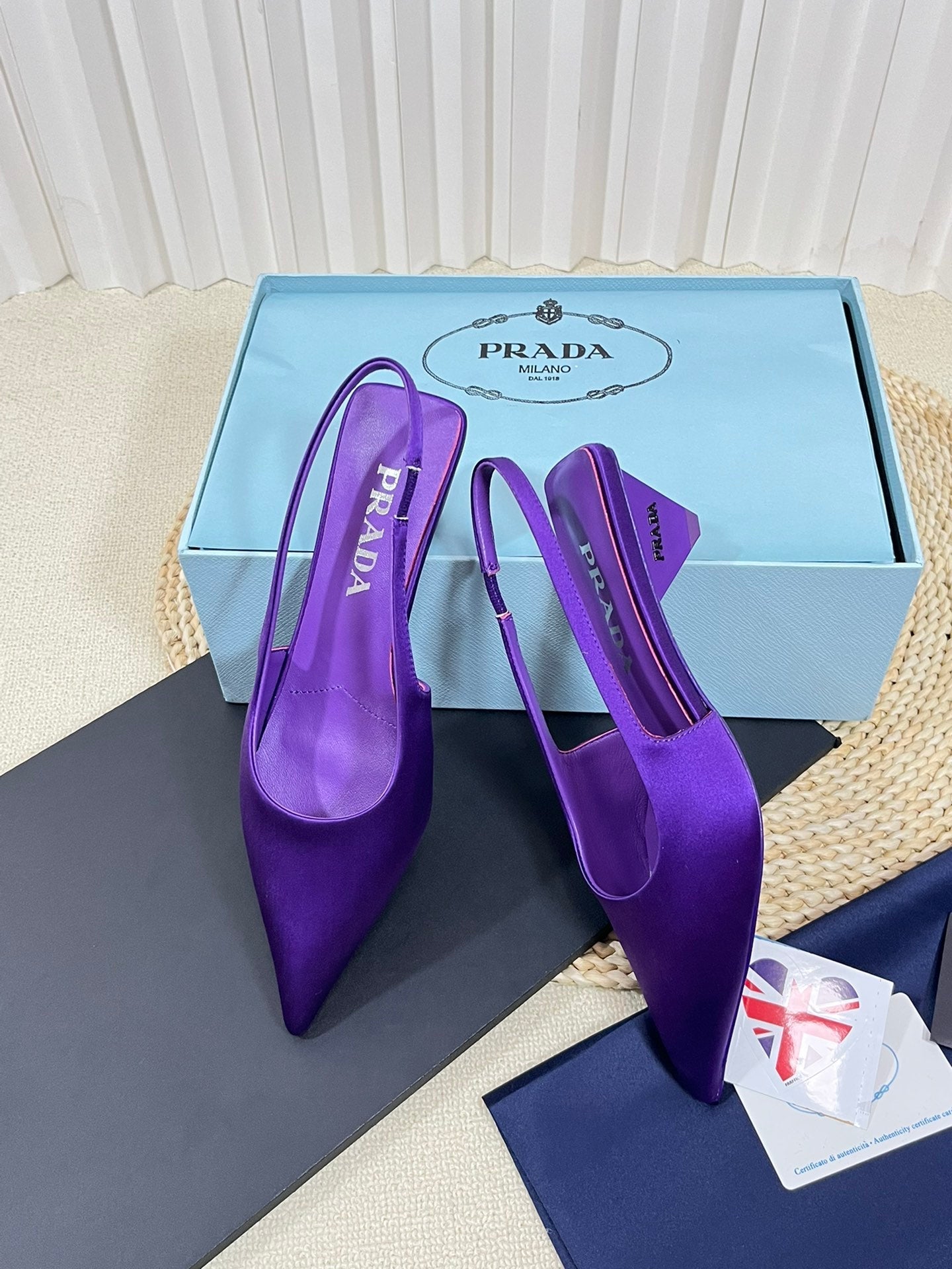 PRADA POINTED TOE SLINGBACK PUMPS VIOLET SATIN