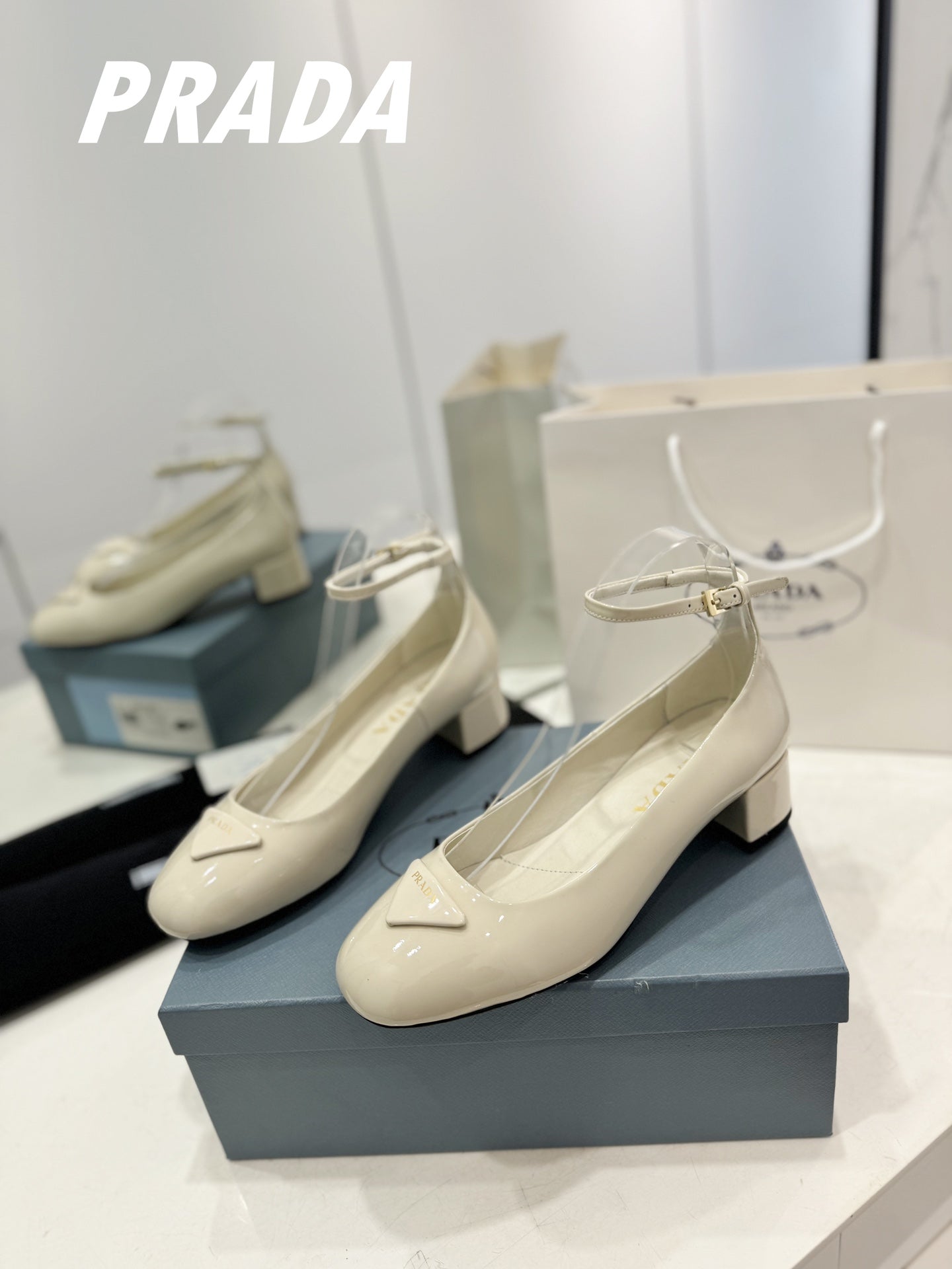 PRADA NAPPA MARY JANE PUMPS CREAMY WHITE LAMBSKIN