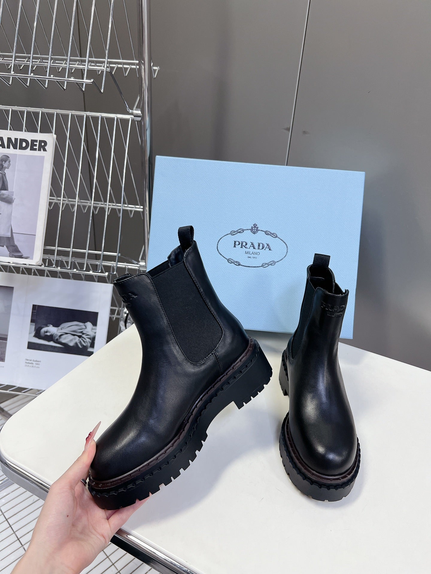 PRADA CHELSEA BOOTS BLACK CALFSKIN