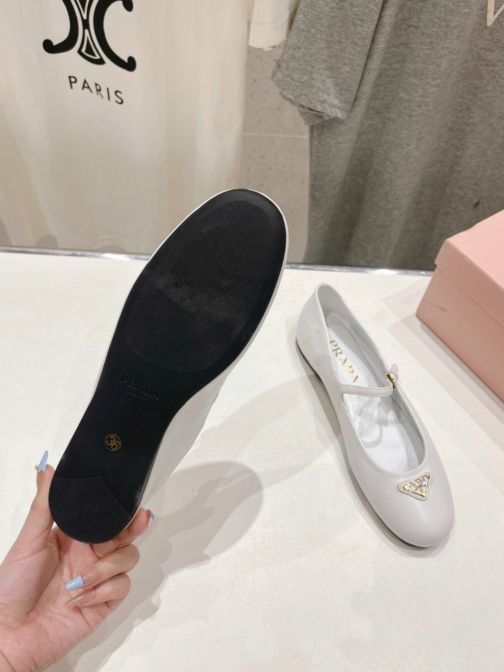 PRADA NAPPA LEATHER BALLERINAS WHITE